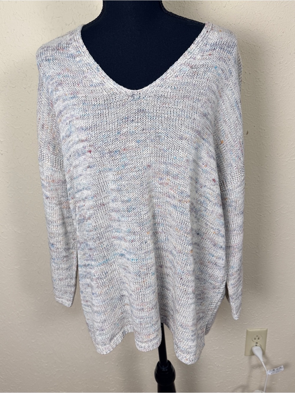 J. Jill Women’s Size Large Light Heathered V-Neck Sweater Cotton Linen Coastal